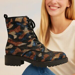 Steve Madden Rhinestone Camo Combat Boots | Sparkly Military-Style Lace-up Ankle